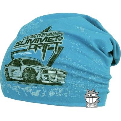 Dráče chlapčenská bavlnená čiapka tyrkysová auto