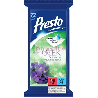 Presto Clean vlhčené utierky fiolek 72 ks