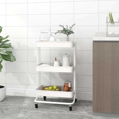 vidaXL Кухненска количка на 3 нива, бяла, 42x35x85 см, желязо и ABS (336336)