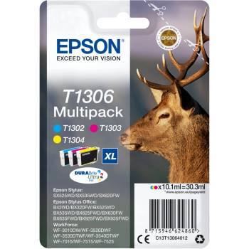 Epson Stag T1306 глава и патрон за мастиленоструен принтер 1 броя Оригинал Висок (XL) добив Синьо-зелен, Пурпурен, Жълт (C13T13064012)