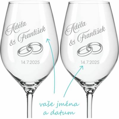 Svatební skleničky na víno Rings 2 ks