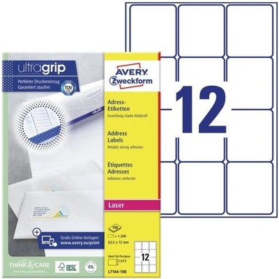 Avery Zweckform Adresní etikety Zweckform 1200 ks bílá 63,5 x 72 mm L7164-100