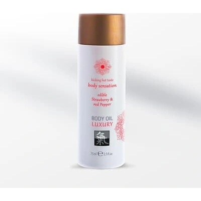 Shiatsu Luxusný telový olej jedlý Jahoda & Červená paprika 75 ml