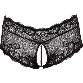 Image 1 of Cottelli Collection Curves Crotchless Floral Lace Panties with Stimulating Pearls 2311020 Black L