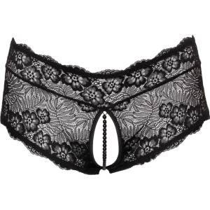 Cottelli Collection Curves Crotchless Floral Lace Panties with Stimulating Pearls 2311020 Black L