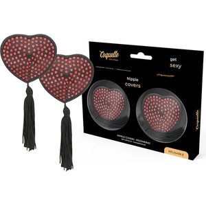  Пастиси за зърна с пискюли, самозалепващи - Nipple Covers Black Red (D-226940)