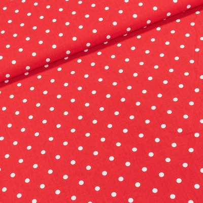 Jizerka Bavlněné plátno Jolana JO005/01 větší bílý puntík na červené, š.150cm (látka v metráži)