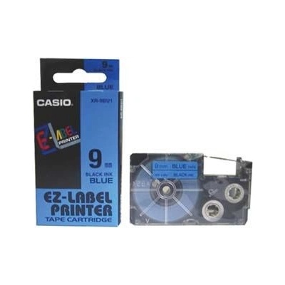 CASIO originální páska do tiskárny štítků, CASIO XR-9BU1, černý tisk/modrý podklad, nelam (XR-9BU1)