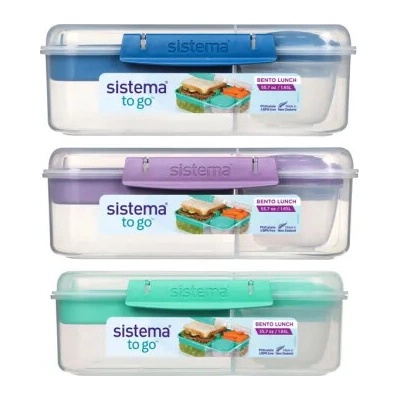 Sistema Olovrantový box delený To Go Bento Lunch s nádobou na jogurt a 2 tácky 1,65 l, modrý