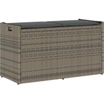 vidaXL Външна пейка за съхранение с възглавница Grey 100 cm Поли ратан (4104062)