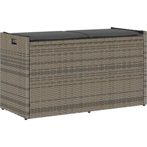 vidaXL Външна пейка за съхранение с възглавница Grey 100 cm Поли ратан (4104062)