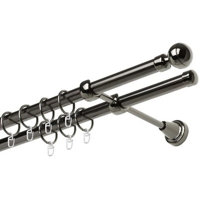 OK-GarnýžeCZ - Garnýž kovová dvouřadá 19mm Paola onyx 330 cm do stěny / kroužky s háčkem