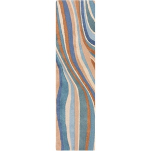 Flair Rugs Синя ръчно изработена вълнена пътека 60x230 cm Abstract Flow - Flair Rugs (503119377392)
