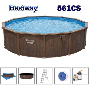 Bestway Басейн с метална конструкция, 550x130см, Bestway 561CS Hydrium, с филтърна помпа, стълба, подложка, покривало и диспенсър (561CS)