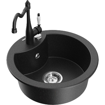 Mexen Diego гранитна мивка с една секция и кухненски смесител Carla, черен/сребърен металик - 6512-73-670700-70 (6512-73-670700-70)