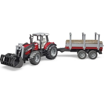 Bruder 2046 Massey Ferguson 7480 s nakladačom a prívesom na drevo