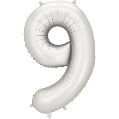 PartyDeco Balón Číslo 9 strieborný saténový 86 cm