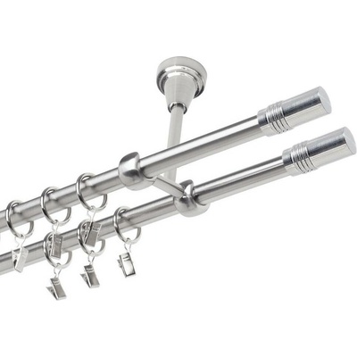 OK-GarnýžeCZ Garnýž kovová dvouřadá 19mm Cylinder double nerez 230 cm do stropu / kroužky s žabkou
