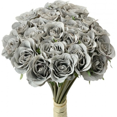 Šedá umelá kytica ruže Rose grey - 20*16*30 cm - Clayre & Eef