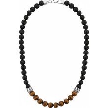 Manoki Pánský korálkový náhrdelník lávový kámen, tygří oko X-NH1361/50 Hnědá