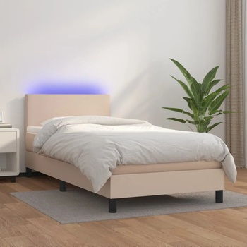 vidaXL Боксспринг легло с матрак LED капучино 90x200см изкуствена кожа (3134086)