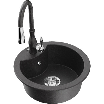 Mexen Diego гранитна мивка с 1 отделение с кухненски смесител Savita, черен напетнен - 6512-76-672601-76 (6512-76-672601-76)