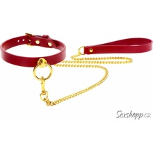 Taboom Bondage in Luxury O Ring Collar and Chain Leash Red