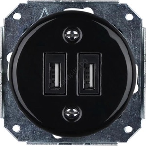 Reblig - Порцелан. ретро USB захранваща розетка без рамка 2x USB-A черна (RG0216)