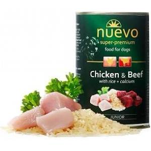 nuevo JUNIOR Chicken & Beef- Консерва за подрастващи кучета с пиле, говеждо и ориз 400гр