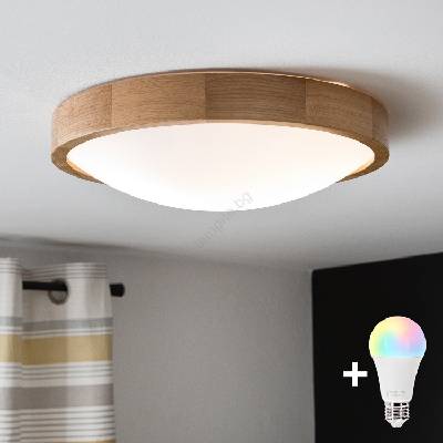 Brilagi Brilagi-LED RGBW димируема плафонна лампа CARVALHO SLIM 2×E27/15W/230V Wi-Fi, дъб, Ø 37 см (LEDBG0742)