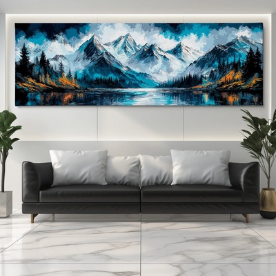 Obraz na plátně - Tyrkysové odrazy hor na hladině Inne Sea FeelHappy.cz Velikost obrazu (šířka x výška): 150 x 50 cm