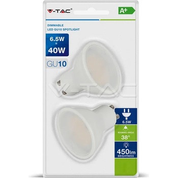 V-TAC Led Крушка - 6.5w gu10 Пластик Лупа 2700k Димируема 2бр/блистер (7306)