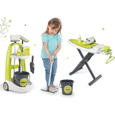 Smoby set úklidový vozík Clean a žehlicí prkno s elektronickou žehličkou 330300-2 zelený