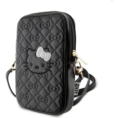 Hello Kitty PU Leather Quilted Pattern Kitty Head Logo Phone Bag, čierne