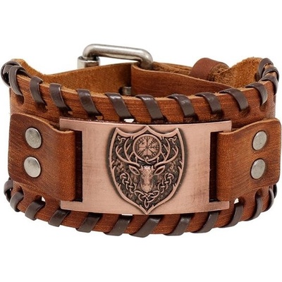 Lodestar Vintage široký viking náramek Erb jelení hlava Hnědý 220505093734s2