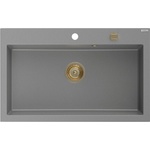 Mexen Elix мивка от гранит с 1 отделение 800 x 500 mm, сива, златен сифон - 6527801005-71-G (6527801005-71-G) Мивка за вграждане