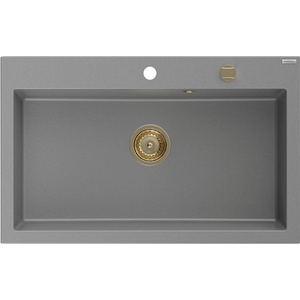 Mexen Elix мивка от гранит с 1 отделение 800 x 500 mm, сива, златен сифон - 6527801005-71-G (6527801005-71-G) Мивка за вграждане