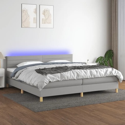 vidaXL Боксспринг легло с матрак и LED, светлосиво, 200x200 см, плат (3133821)