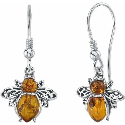 Eppi visiace strieborné náušnice s jantárovými včelami Aila E38557