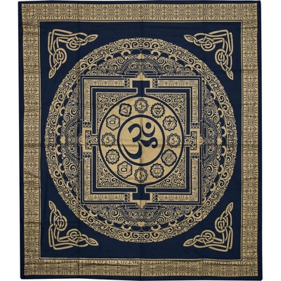 Sanu Babu přehoz na postel s tiskem Om mandala modro-zlatý 230 x 212 cm