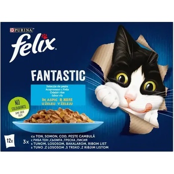 FELIX Fantastic® грил в желе с вкус на сьомга мултиопаковка за котки 12x85g