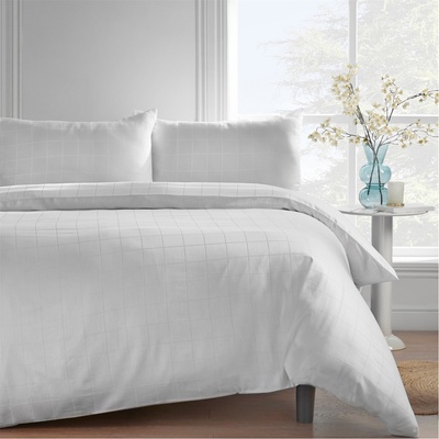 Catherine Lansfield 300TC Cotton Rich Woven Check Duvet Cover Set - White