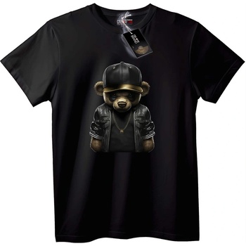 NOONEBRAND Тениска Готина мечка в кожено яке - S, Black