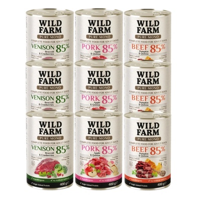 WILD FARM PURE MONO Микс от вкусове 12x400г монопротеинова храна за кучета