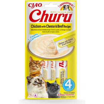 INABA Cat Ciao Churu кремообразна храна за котки - пилешко, кашкавал, говеждо 4 x 14 г