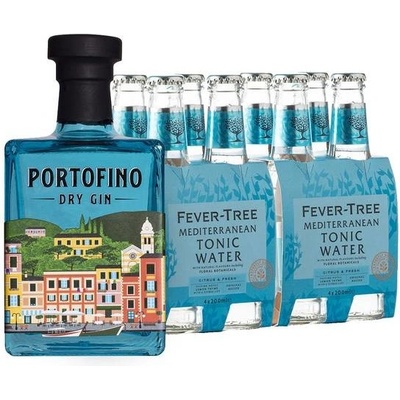 Portofino Dry Gin 43,0% 0,5 l & Fever Tree Mediterranean Tonic 8 x 0,2 l (set)