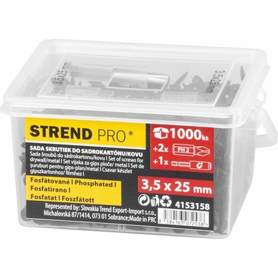 Sada vrutov Strend Pro, skrutky do sadrokartónu 3,5x25 mm, balenie 1000 ks