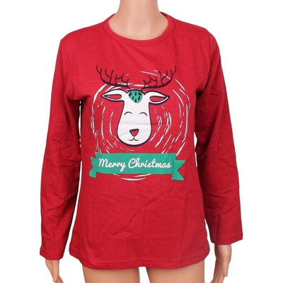 Дамска коледна пижама горна част в червено с елен