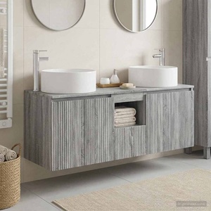 vidaXL Комплект шкафове за баня 3 бр. Сив Сонома 49, 5 x 44, 5 x 65, 5 см (3405743)