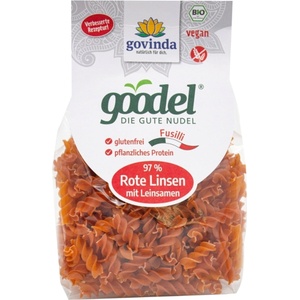 Govinda Био паста Goodel Fusilli, червена леща с ленено семе - 250 г